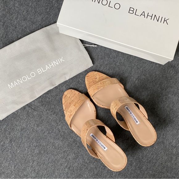 Manolo Blahnik Natural Cork Sandal - Picture 1 of 8